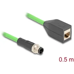 DeLOCK M12 Kabel D-kodiert 4 Pin Stecker zu RJ45 Buchse PUR (TPU) 0,5 m