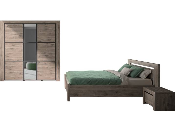 Jugendzimmer-Set, Spanplatte, Eiche Natur & Braun, 160×200 cm, Ohne Matratze, GAMI