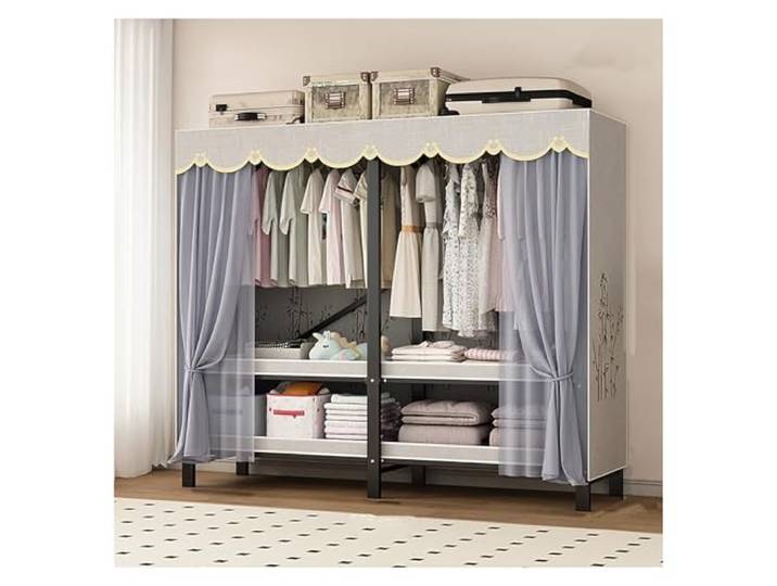 MmcdylyhEU Faltbarer Tragbarer Kleiderschrank Mit Abdeckung, Metall-Kleidungsorganisator for Schlafzimmer, Kleiderständer for Aufhängen Von Kleidung(Blue,145cm/57.1inch)