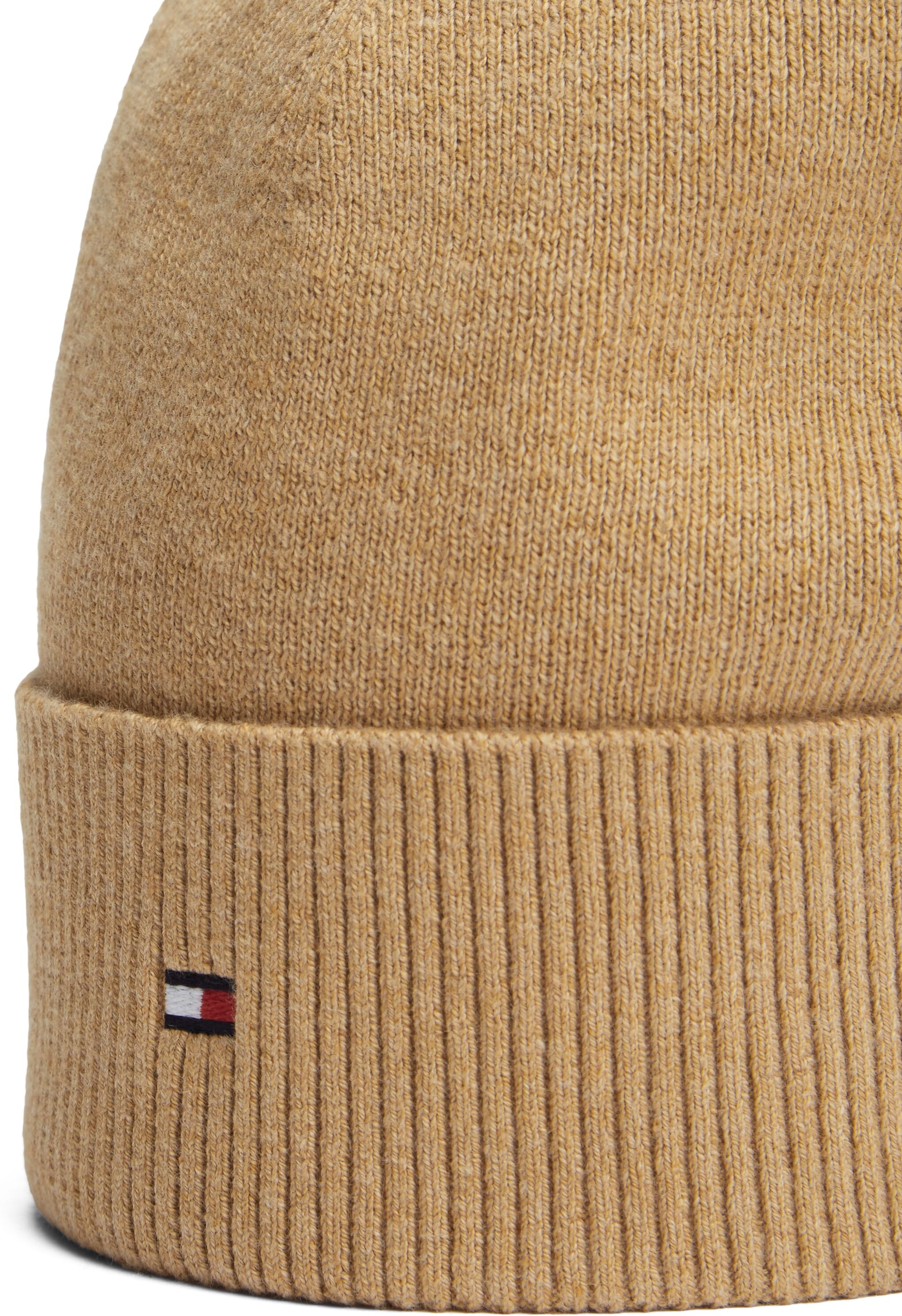 Beanie TOMMY HILFIGER "TH FLAG LIGHTWEIGHT", Herren, beige (driftwood taupe), Strick, Baumwollmischung, Mützen Beanie, mit Kaschmir-Anteil driftwood taupe Einheitsgröße