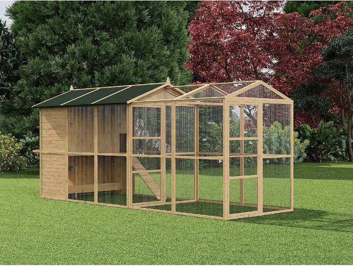 Hühnerstall mit Freilaufgehege aus Holz - 10 Hühner - Naturfarben - FERAS
