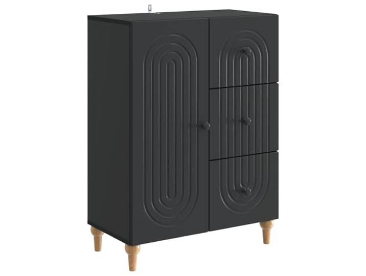 KPOTUERTU Sideboard Schwarz 66 x 34,5 x 90 cm Holzwerkstoff Rechteckiges Design, feiner Streifenrand, 90° Pendeltüren, praktische Regale, einfache Pflege