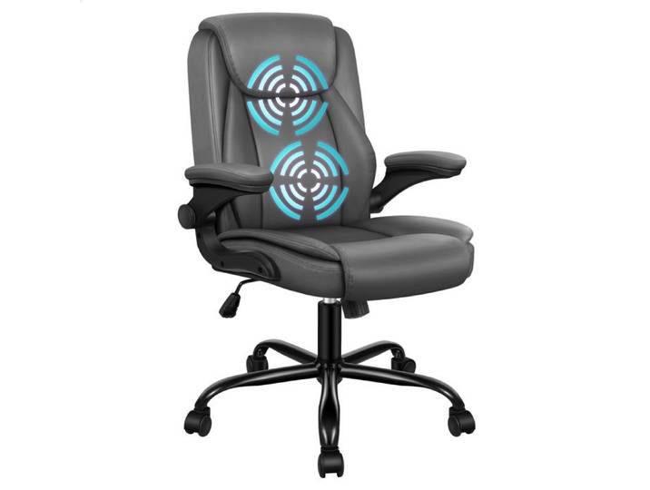 Fauteuil de bureau massant ALFORDSON avec accoudoirs réglables et fonction d'inclinaison Cuir PU gris