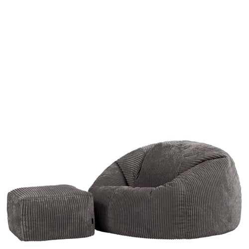 icon Kingston Corduroy Zitzak XXL met Hocker en Vulling, Grijs