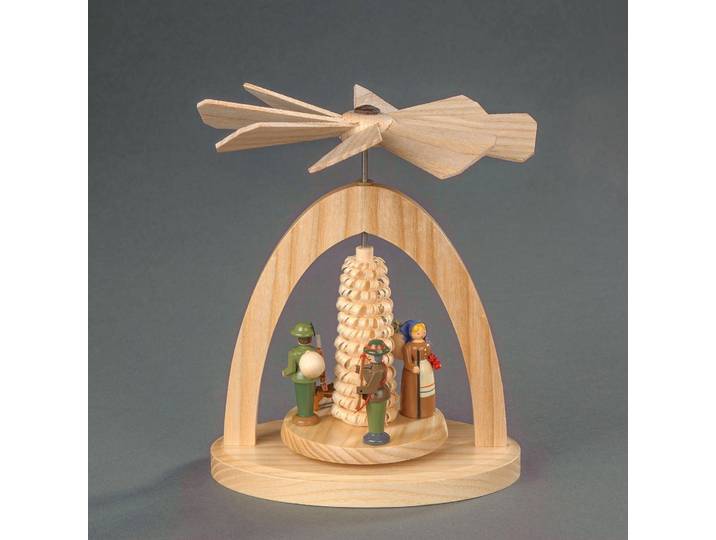 Weihnachtspyramide ALBIN PREISSLER Wärmespiel Förster mit Hund , Handwerkskunst aus dem Erzgebirge , beige (natur), B:11cm H:13cm T:7cm, Massivholz, Weihnachtspyramiden, Weihnachtspyramide, Weihnachtsdeko aus Eschenholz