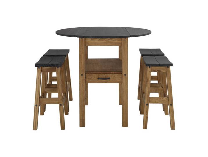 Table + 4 tabourets de bar JANE 2 bois massif/ noir