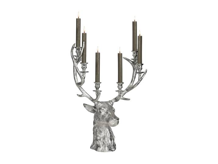 XL Premium Kerzenständer „Hirsch Richard“ für sechs Stabkerzen Silber EDZARD