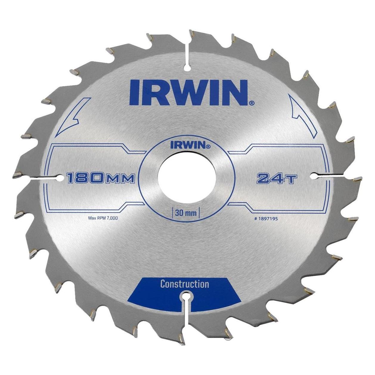 Irwin IRW1897195 180 x 30 mm, 24 Zähne Kreissägeblatt mit ATB Zahn Mahlgrössen (1897195)