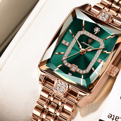 Youfap Market High Quality Ladies Watch, Luxury Watch For Woman Waterproof Calendar, Stainless Steel Quartz Women's Watches rosegold Green