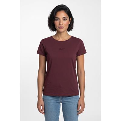 T-Shirt BOSS ORANGE "Elove Embro Premium Damenmode", Damen, Gr. M, braun (medium rot 614), Single Jersey, Obermaterial: 100% Baumwolle, unifarben, schmal normal, Rundhals, Shirts T-Shirt, mit Rundhals, Slim Fit