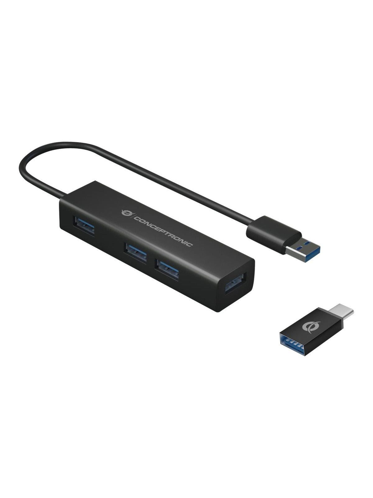 Conceptronic HUBBIES06B - hub - 4 ports USB-Hubs - USB 3.2 - 4 - Schwarz