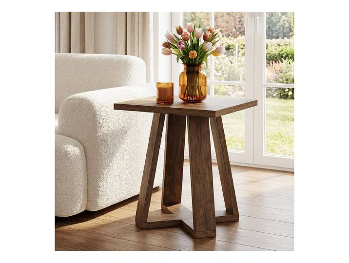 Tribesigns Beistelltisch 50 cm Quadratischer Nachttisch, Landhaus-Couchtisch mit Kreuzfuß