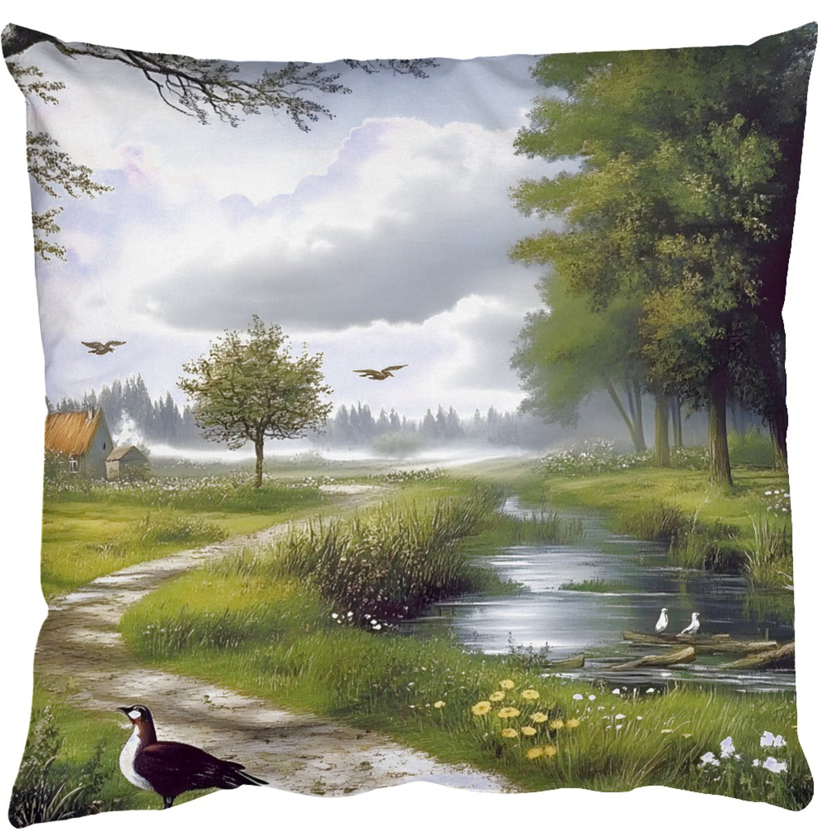 PillowMonkey Sierkussen Groen Landschap Zandpad 60 x 60 cm