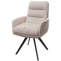 Décoshop26 - Esszimmerstuhl Küchenstuhl drehbar automatische Positionierung cremefarbener Stoff/Textil mit Armlehne 04_0006291