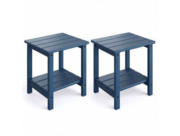Garvee Duo de tables d'appoint Adirondack – Double plateau HDPE bleu effet bois – Imperméables pour terrasse et jardin