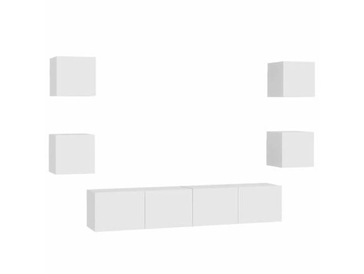 Foknhdi 6-TLG TV-Schrank-Set Wandmontage Lowboard Hängeschrank Weiß Wandhängendes Lowboard Set aus Holzwerkstoff in Weiß für Wohnzimmer. Mit 6 Elementen flexibel kombinierbar für Medien.
