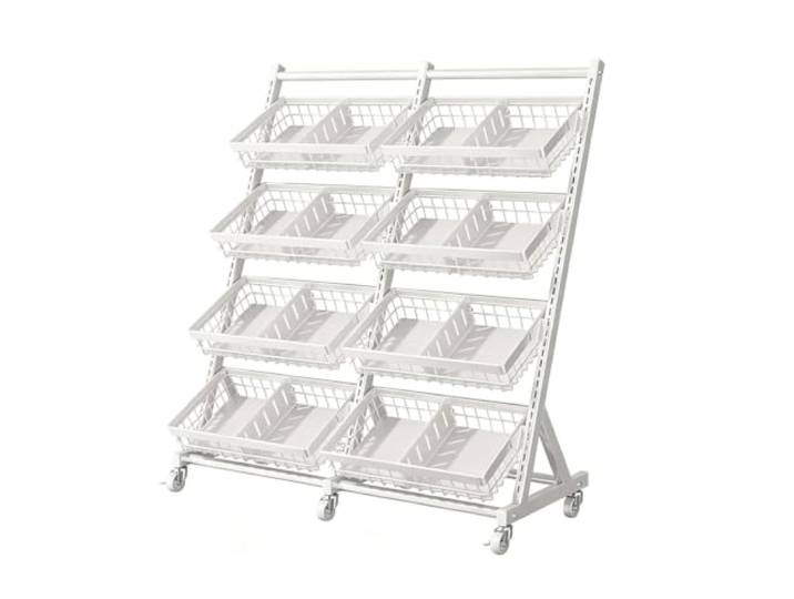 Dexinhdh Rollbarer Verkaufsständer für Snacks Metall-Obstkorb und Gemüseständer für Supermärkte, Convenience-Stores und Gewerbebetriebe(White,D)