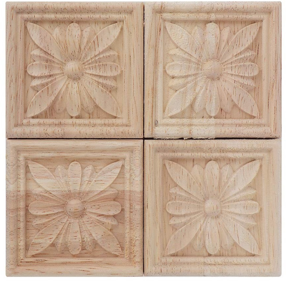 Dailygoody Houten Decoratieve Applique met 3D Reliëf - 4 Stuks