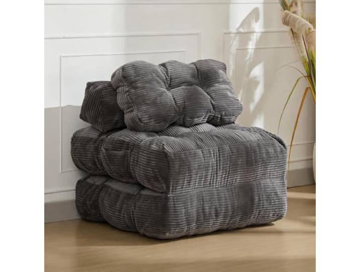 2-in-1 Schlafsessel Faltbar, Gästebett Faltmatratze Bodensofa Beige Single Ergonomische Rückenlehne, Weiches Kissen, Platzsparend, Sofort einsatzbereit, Waschbarer Bezug, Hohe Stützkraft