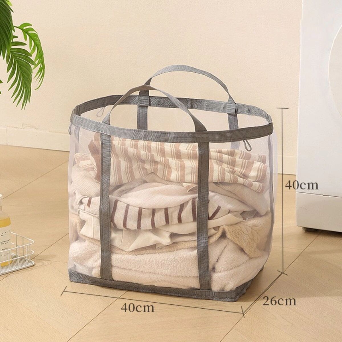 INF Panier à linge pliable grand volume avec poignées - Corbeille polyester pliante grise, gain de place