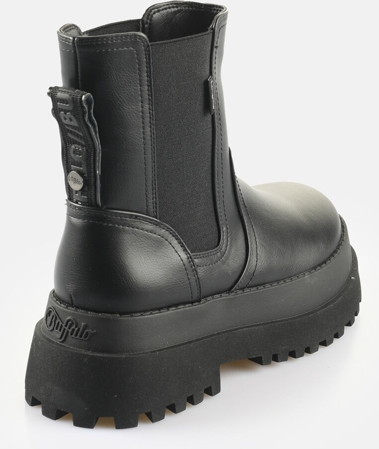 Chelseaboots BUFFALO "PLUTO", Damen, Gr. 37, Synthetik Textil, schwarz, Lederimitat, Schuhe Chelseaboots, Schlupfboots, Plateauboots mit kräftiger Profilsohle