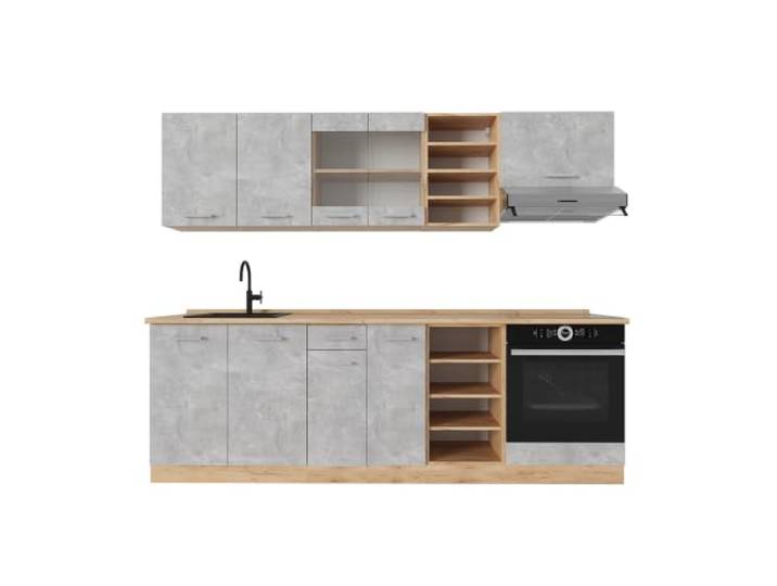 Vicco Küchenzeile R-Line, Beton/Goldkraft Eiche, 240 cm