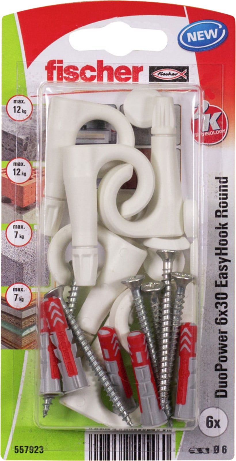 Fischer EasyHook Round DuoPower universele pluggen, wit, 6 x 30 mm