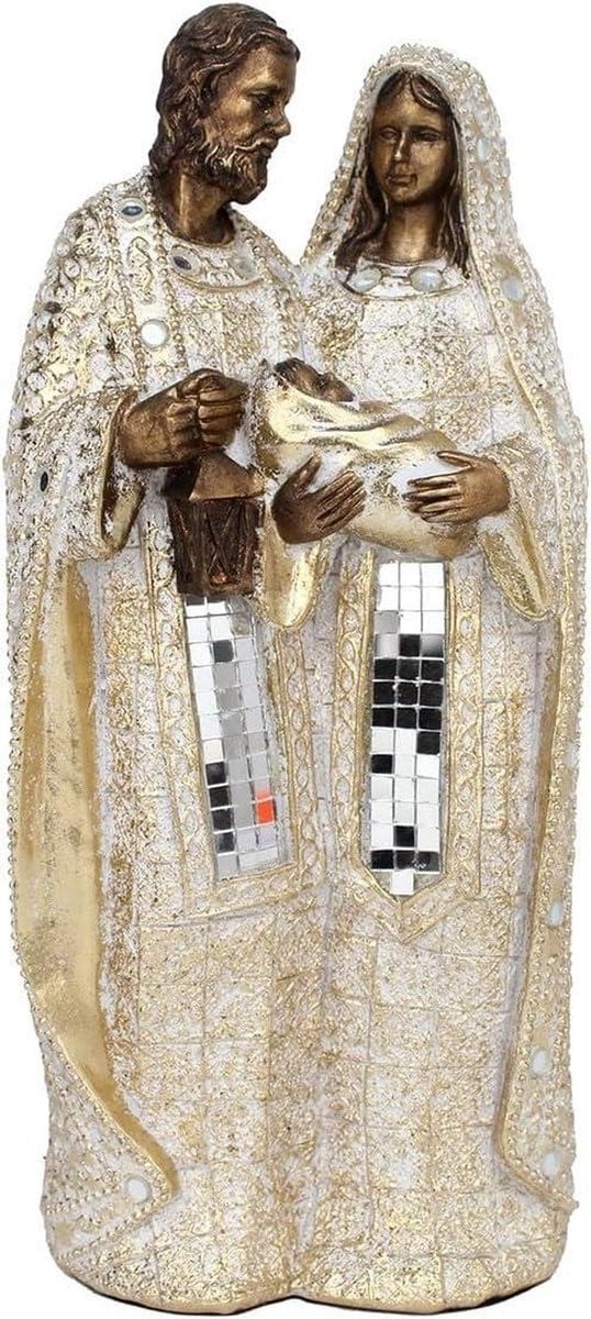 Geboortegroep Beeld Heilige Familie Kerst Decoratie Wit Goud Bruin Hoogte: 38 cm