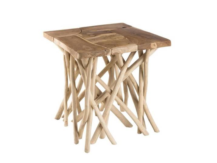MACABANE LALY - Table d'appoint nature - plateau carré 55x55cm Teck pieds bois flotté