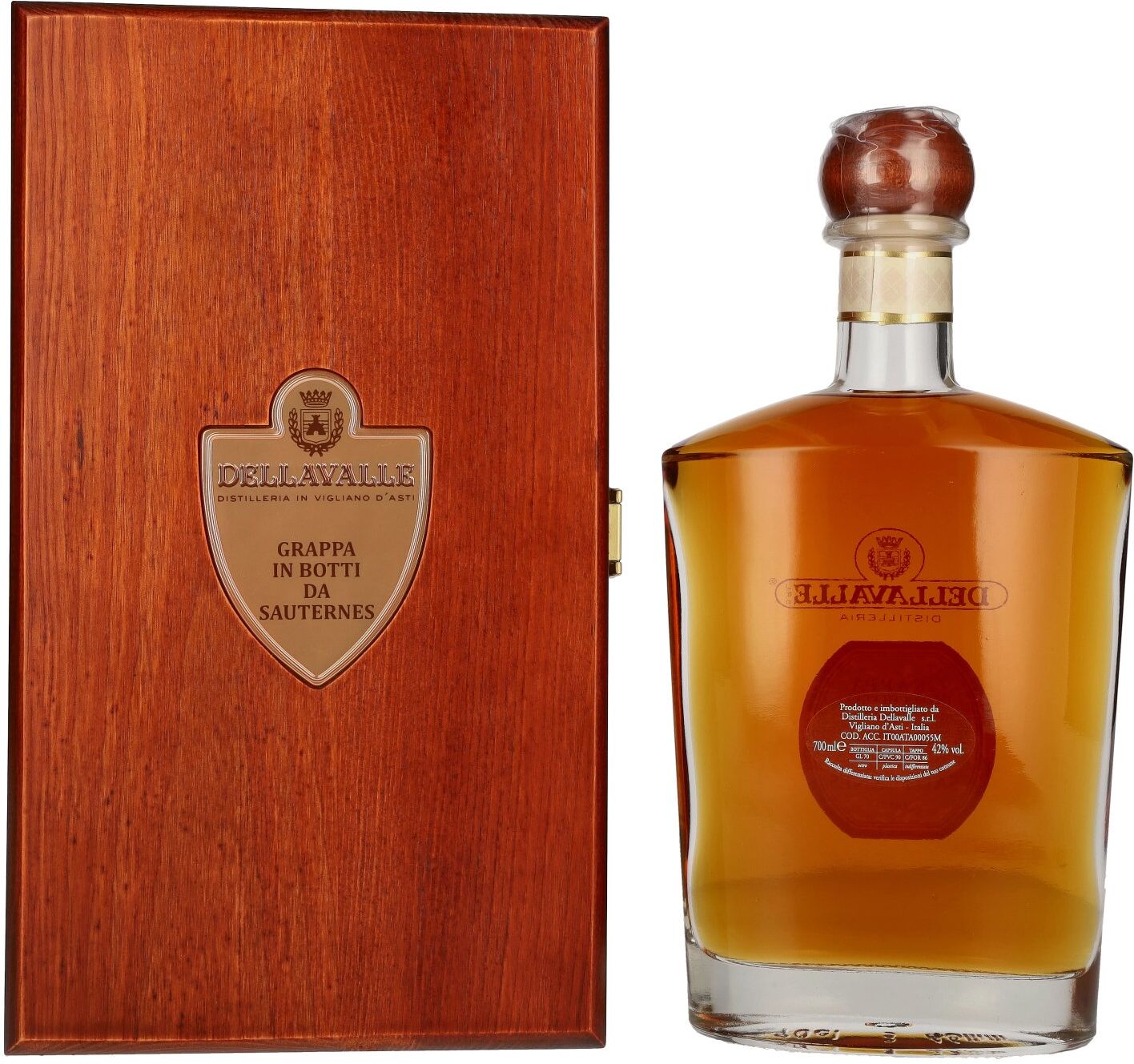 Dellavalle Grappa Affinata in botti da SAUTERNES 2007 42% Vol. 0,7l in Holzkiste