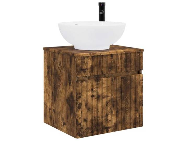 WEMYUFURN Wandmontierte Waschbecken-Vanität Räuchereiche, Holzwerkstoff Slim Design, Schubladensystem, Wandmontage, minimalistische Optik, pflegeleichter Holzwerkstoff