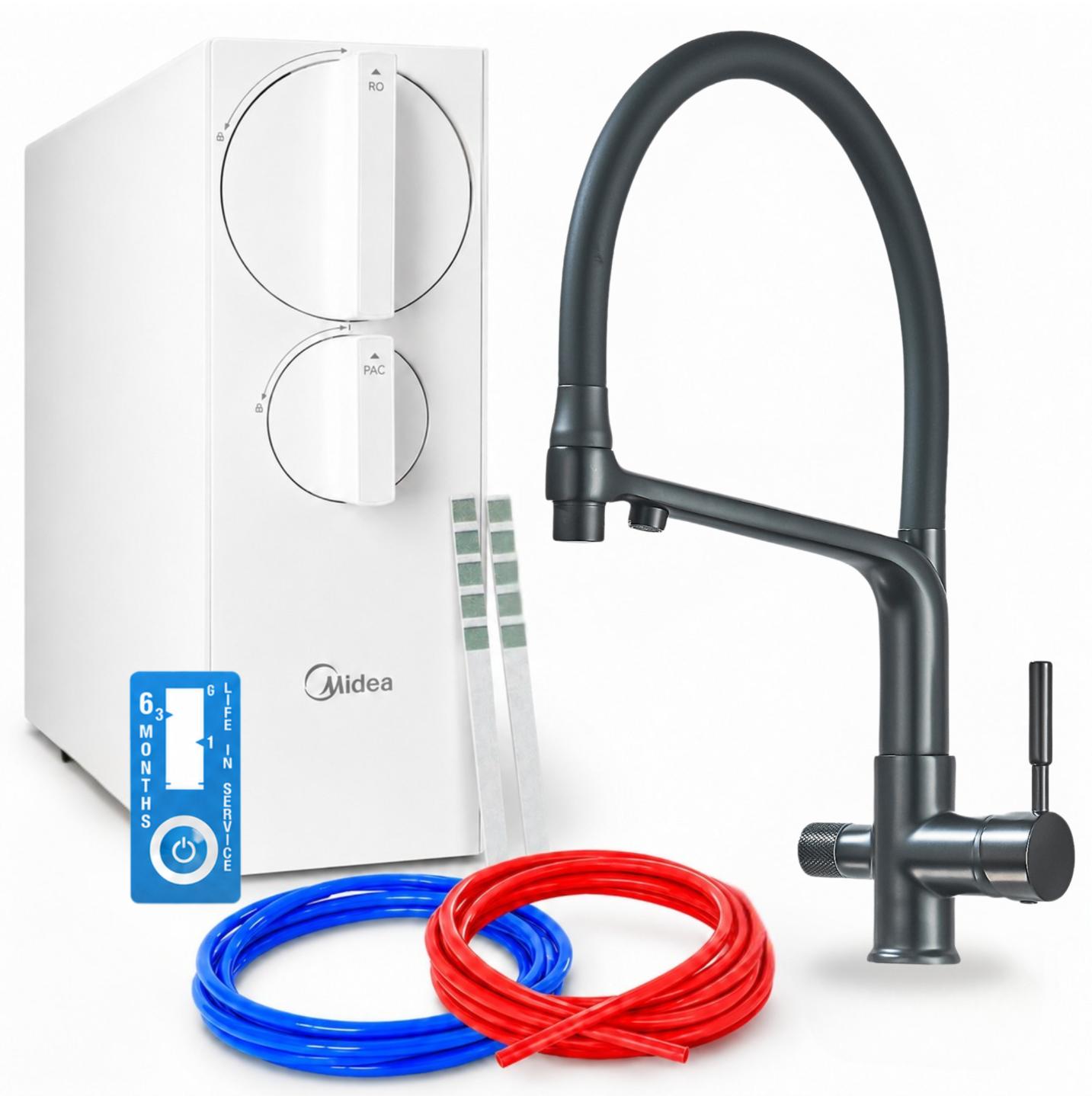Küchenarmatur Ari Flexible Mit Tanklosem Umkehrosmose-Wasserfilter 800 Gpd, Zweigriffarmatur, 360 Grad Schwenkbar, Keramikkartusche, Schwarz Matt