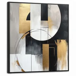 LEINWAND Bilder mit Rahmen - Abstrakt - Gold - Silber - Formen - Ästhetik - 90x90
