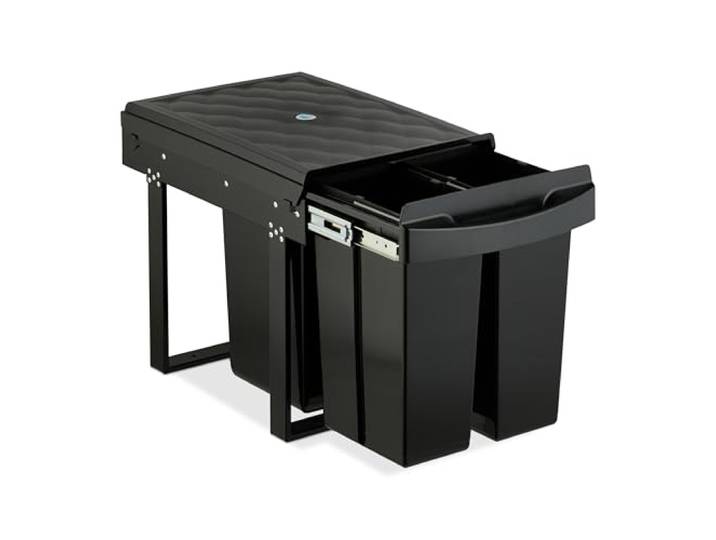 Relaxdays Poubelle encastrable pour la cuisine\, 3 bacs\, 20 litres et 10 litres\, HLP : 41\,3 x 34 x 51\,8 cm\, noire