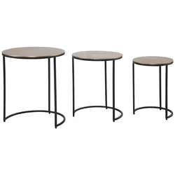 KADIMA DESIGN Beistelltisch 3er Set Aluminium Gold / Schwarz Design Satztisch Metall Rund, Wohnzimmertisch Abstelltisch Modern, Sofatisch Dekotisch 3-teilig