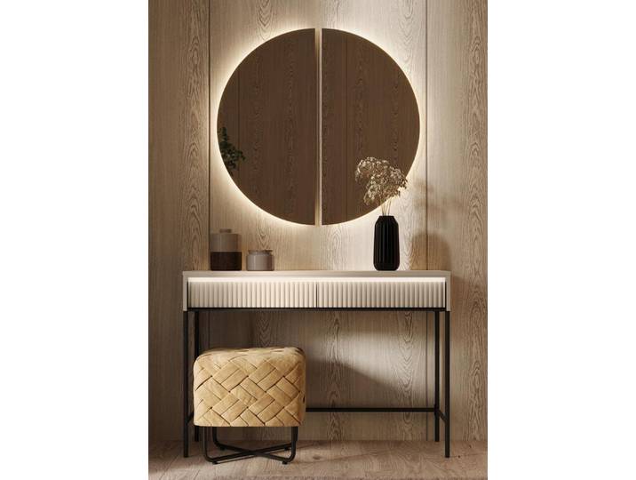 Compleo Schminktisch mit Spiegel FLORE, Modern design,geriffelter Front, ideale Set für Flur oder Schlafzimmer