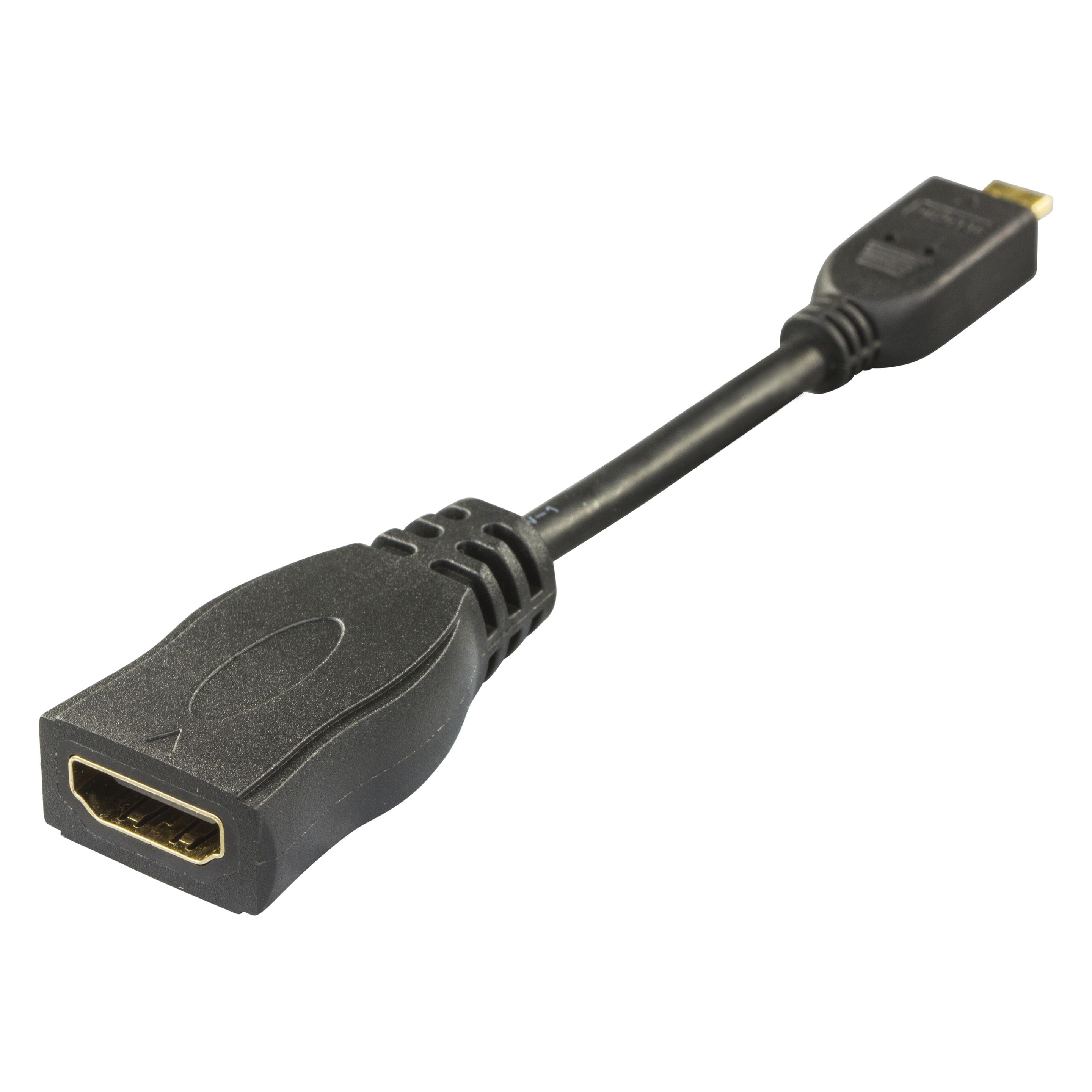 Deltaco HDMI-24B HDMI cable HDMI Type D (Micro) HDMI Type A (Standard) Black (0.10 m) (HDMI-24B)