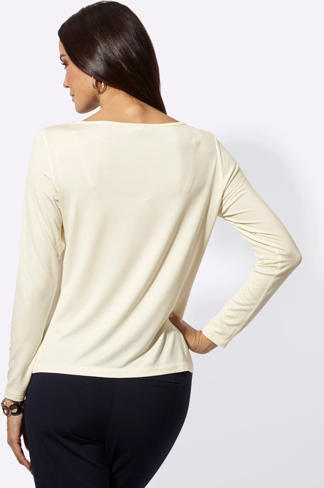 Langarmshirt "Modal-Shirt", Damen, Gr. 52, beige (champagner), 95% Modal, 5% Elasthan, unifarben, U-Boot-Ausschnitt, Shirts Langarmshirt
