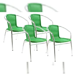 pemora 4-er Set Bistrostuhl Terrassenstuhl Balkonstuhl Aluminium Stapelstuhl Geflecht aus Neoprofil KIR grün