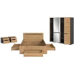 Kleiderschrank Doppelbett mit Mit Schubladen Spiegelfronten (vierteilig)