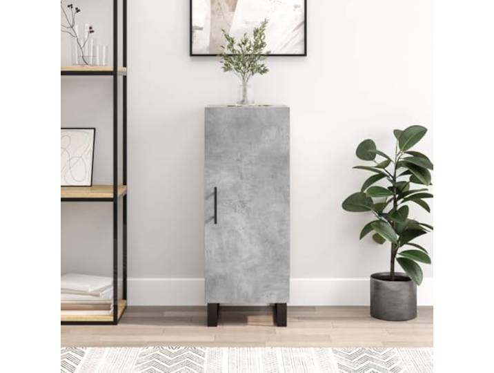 HEFZGDB Modernes Sideboard Betongrau Holzwerkstoff mit Metallbeinen und DREI Fächern, Zeitloses Sideboard für Wohnzimmer Aufbewahrung und Stauraum, mit großer Ablagefläche