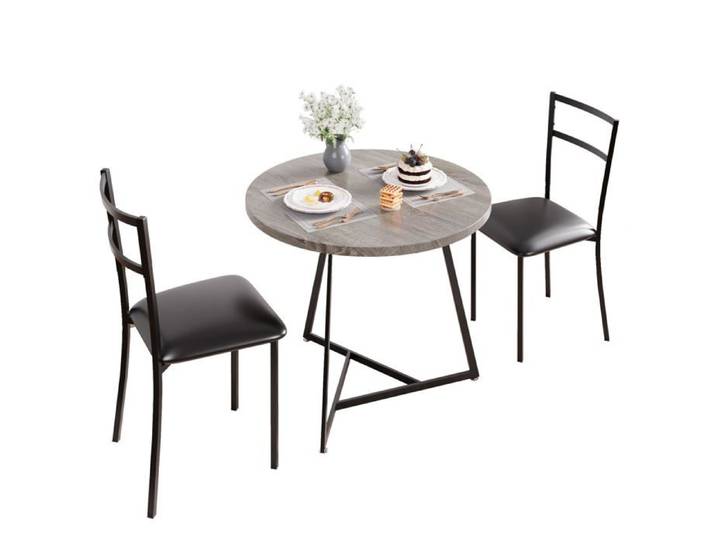Ensemble 3 pièces table ronde gris 2 chaises rembourrées studio