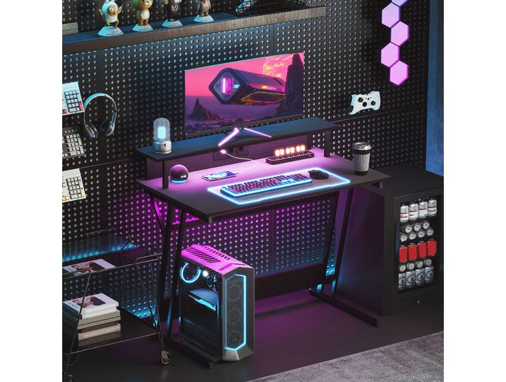 HOMCOM Bureau Gaming LED MDF Acier 100x60x88,5 cm Noir