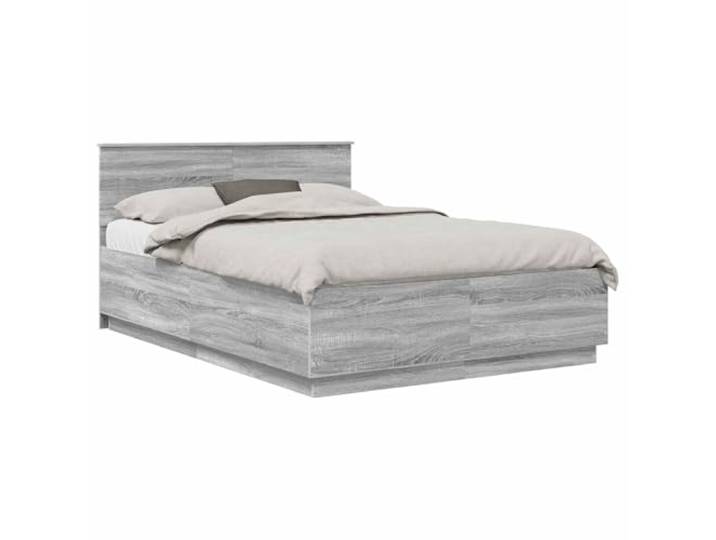 PUGYNBK Bettrahmen Sonoma Grau 150 x 200 cm Massivholz, verstellbares Kopfteil, Wandmontage, quadratische Beine, einfache Reinigung
