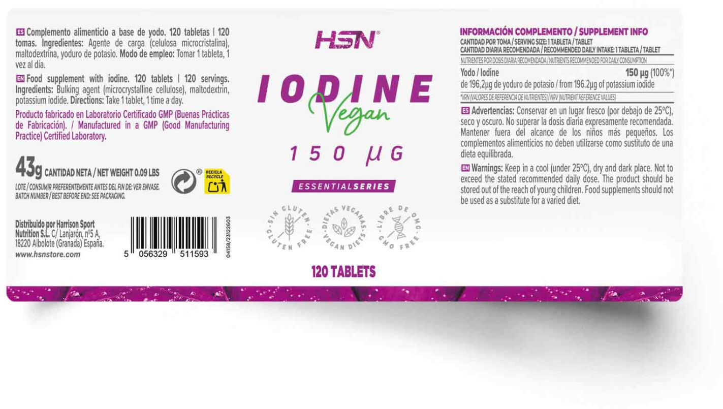 HSN Yodo 150mcg - 120 tabs - Minerales - Tabletas - 120  Servicios