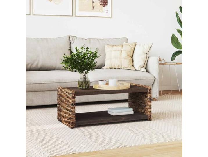 KTHLBRH Rechteckiger Tisch, Natur, 90 x 45 x 35 cm Massives Mahagoni-Holz, Details Rattan, inklusive Regal, stabil und vielseitig