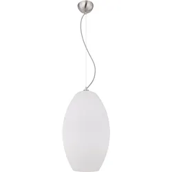 Hängeleuchte Pendellampe Pendelleuchte Glasschirm opal Schirmleuchte Esszimmerlampe Küche, Metall Glas gestreift weiß opal nickel matt, 1x E27 Fassung, DxH 28,5x120cm
