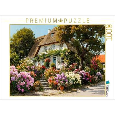CALVENDO Puzzle Reetdachhaus auf Sylt mit blühendem Garten in Keitum | 1000 Teile Lege-Größe 64x48cm Foto-Puzzle für glückliche Stunden