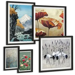 BILDER SET 5er Set - 50x50 cm & 20x30 cm & 40x60 cm Schwarzer Rahmen - Tropische Pflanzen, Pflanzenliebhaberin