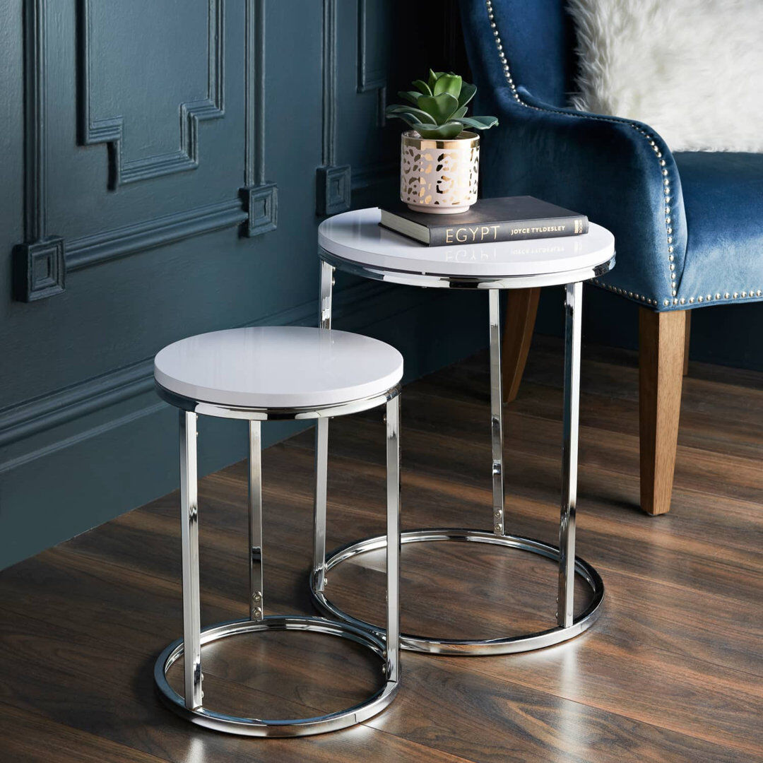 Zipcode Design Algona Frame Round Nesting Side Tables White 49cm H X 40cm W X 40cm D
